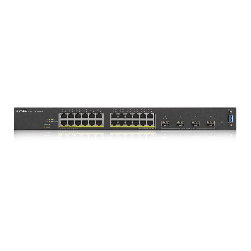 Zyxel Switch Gigabit 24 ports PoE+ [375W] Manageable de Niveau 2 et 4 Ports 10G [XGS2210-28HP]