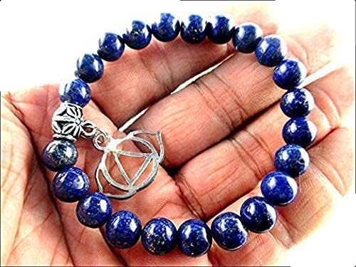 Miniatura 5 de HiJet Hermosa pulsera elástica de cuentas redondas de lapislázuli con cuentas redondas de 8 pulgadas de largo, equilibrio de energía positiva,
