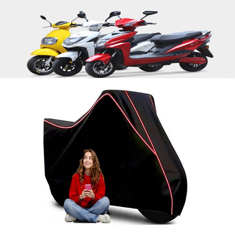 Image of Techo Neo Scooty Bike Cover Water Resistant Outdoor Use Universal Fit Scooters Motorcycles Heavy Duty UV Protection Dust Rain Scratch Resistant Elastic Bottom Black Blue Piping
