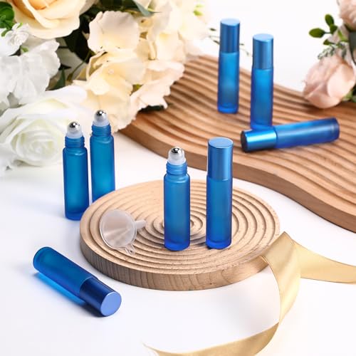 Image of Sumind 150 Pcs Frosted Glass Roller Bottles 10 ml, Frosted Dark Blue, 10 ml