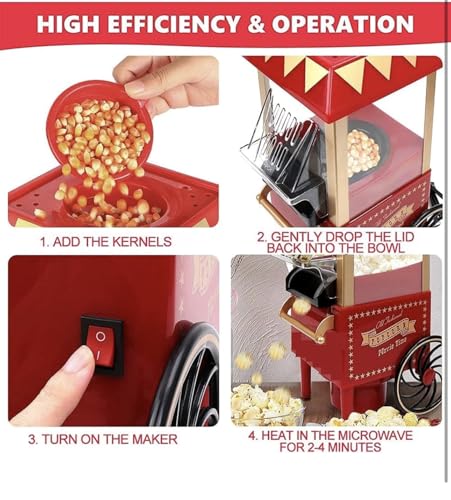 Image of Premium Oil Free Popcorn Machine Big Vintage Collection and Electric Popcorn Maker Making Machine Stylish Design Automatic Popcorn Machine Household Electric Instant Popcorn (NO OIL REQUIRES)