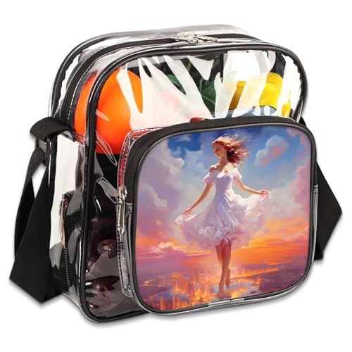 Clear Crossbody Bag Stadium Approved White Dress Girl Transparent Bag for Festivals, Sports Events, Concerts,Beach Bag for Women Men Clear Purse with Front Pocket Messenger Bag with Adjustable Strap