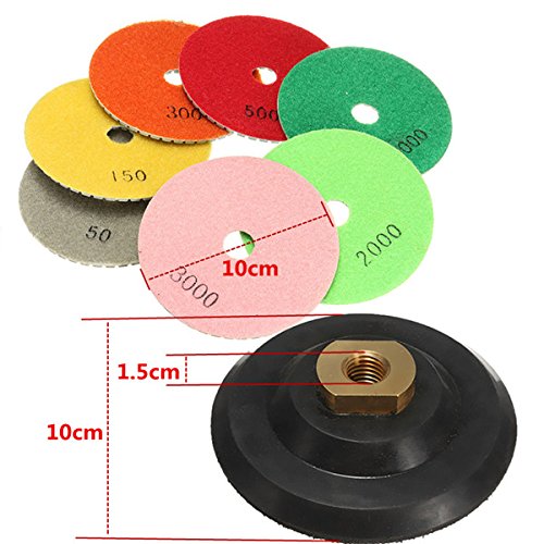 KingLan 8 szt. 4 cale pady polerskie zestaw 50-3000 Grit 100 mm Dry Diamond pad polerski z Backer