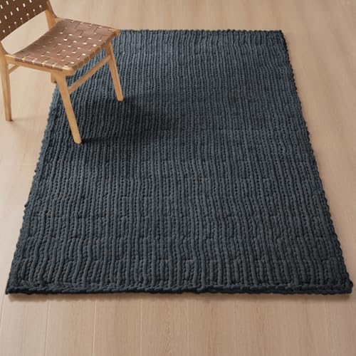 Firrenza Handmade Chunky Knit Chenille Area Rug, Hand Woven Braided