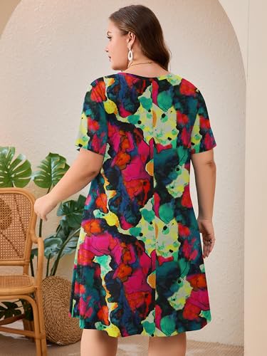 Image of AusLook Plus Size Midi Dress for Women Short Sleeve V Neck Criss Cross A Line Summer Casual Vacation Sundresses with Pockets