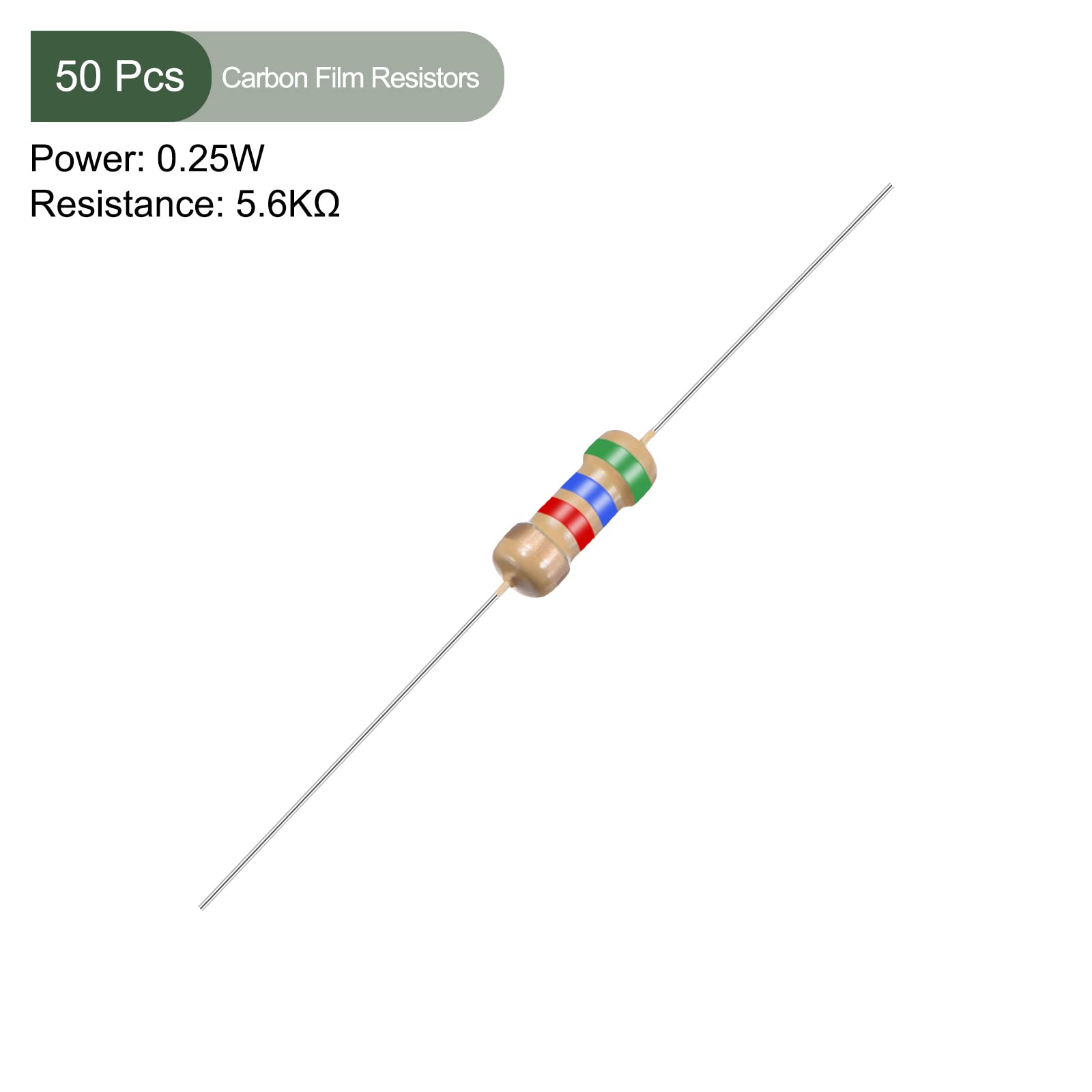 Sourcing Map 50 Stück Kohlefilm-Widerstand – 1W, 0,5 Ohm, 5% Toleranz – 4 Farbringe – Für DIY, Elektronik & Tests