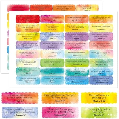 MoShining Bible Verse Stickers 640 Pieces Scripture Inspirational Stickers Colorful Christian Planner Religious Stickers Motivational Journal Stickers Scalloped Edge Faith Decals for Bottle Laptop Cover