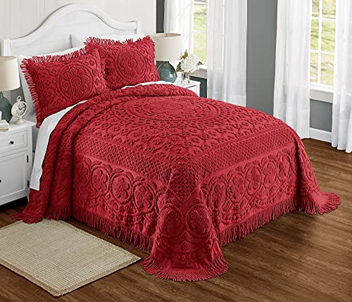 Image of Montgomery Ward Emily Floral Chenille Bedspread (Red, Full)