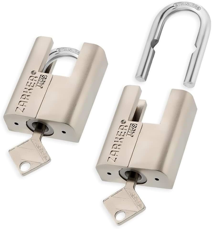 J45S keyed Alike Padlocks, Heavy Duty Stainless Steel Shackle Lock, 6 Keys, Waterproof and Rustproof Storage, Warehouses, Garage, Outdoors, 2-Pack