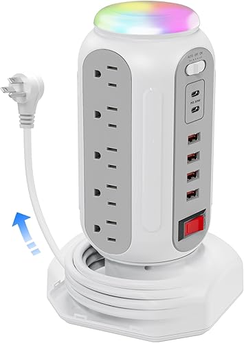 Estación de carga rápida Torre de energía  15 salidas de CA y doble USB-C de 30 W (puerto único de 30 W2 puertos de 15 W cada uno), 4 USB-A,