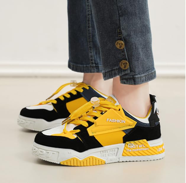 Women's Fashion Sneakers Low-top Women's Breathable Multi-Color Leather Sneakers, Lace Up Platform Casual Trainers Street Skate Shoes4