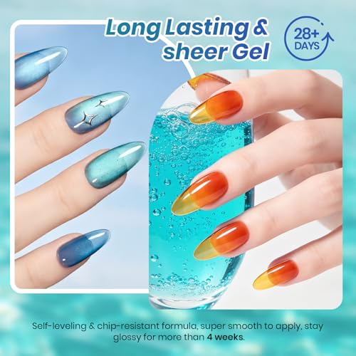 Image of Beetles Jelly Gel Nail Polish Set, Luminous Cocktail 6 Colors Fall Gel | Sheer Gel Polish Kit Yellow Orange Purple Blue Green Red Translucent Effect Soak off UV DIY at Home Gift for Women