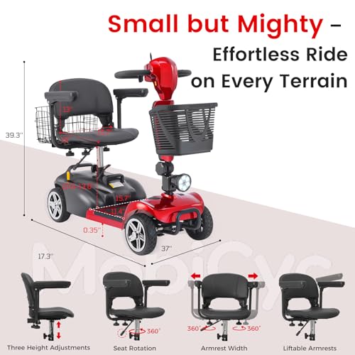 Image of 4 Wheel Mobility Scooters for Seniors - Up to 45 Miles Range,Folding Powered Mobility Scooter Device w /600WH Battery,Only 58 lb Weight, Dual Basket, 300 lb Capacity, Compact