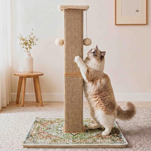 Tall Cat Scratching Post for Indoor Cats Adults with Carpet, Gree...