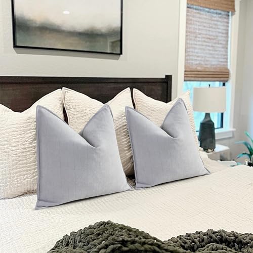 ZWJD Light Gray Pillow Covers 12x20 Set of 2 Chenille Throw Pillow Covers with Elegant Design Soft and Luxurious Decorative Throw Pillows for Couch, Bed, and Home Decor