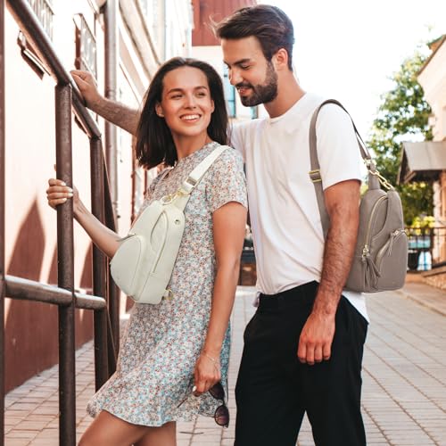 Image of Kattee Sling Bag for Women, Leather Fanny Packs Crossbody Purse, Small Chest Bag with RFID Blocking, Beige