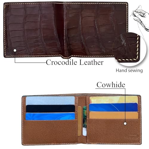 Image of HATA Brown Exotic Bifold Leather Wallet for Men, Slim Minimalist Wallet, Hand-Stitched RFID Blocking Leather Wallets, Handmade Gift for Birthday, Anniversary, Father's Day VINAM-89