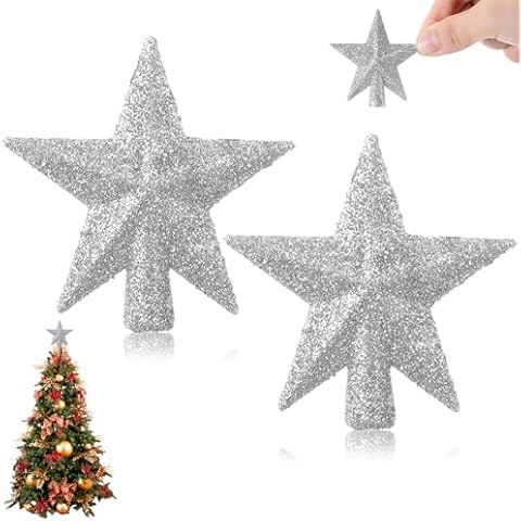 2 Pcs Mini Christmas Tree Glitter Star Toppers Cover