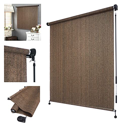 HTTMT- Roller Shade Blind 4'W x 8'L Outdoor Roller Shade Blind Roll up for Deck Porch Balcony Patio Light Filter [P/N: ET-KLB-HT4*8-Mocha]