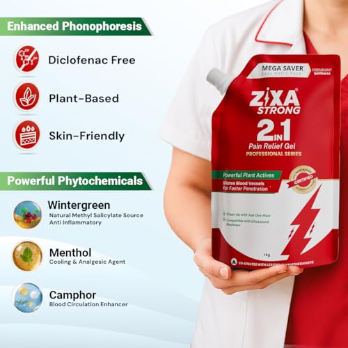 Image of Strong 2 in 1 Pain Relief Ultrasound Gel | Only for Physiotherapists | India's 1st Therapeutic medium + Analgesic Gel | Diclofenac-Free | Enhanced Phonophoresis | Menthol, Camphor & Wintergreen | 1Kg (Pack of 1) (Professional Series)