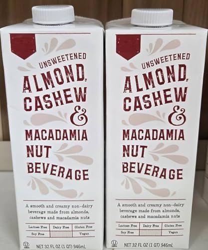 Trader Joe Unsweetened Almond Cashew & Macadamia Nut Beverage 32fl oz 946ml (Two Cartons)