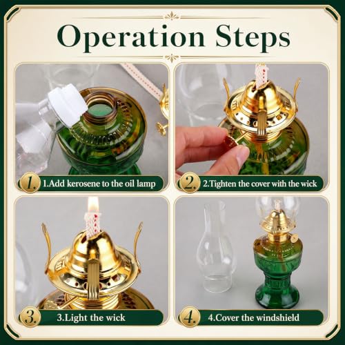 Image of 2 Pcs Oil Lamps for Indoor Use, Hurricane Kerosene Lamp, Gradient Green