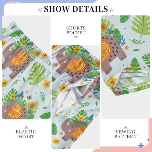 Elephant Flowers Palm Leaf Boys Long Pants Soft Trousers Elastic Waist Kids Lounge Bottoms with Pockets S-XL4