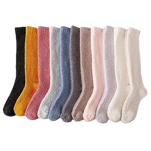 6 Pairs Fuzzy Socks for Women, Soft Cozy Fluffy Plush Stocking Super Warm Thick Winter Sleep Socks Microfiber Slipper Cabin Fleece Socks for Home Indoor Christmas Socks