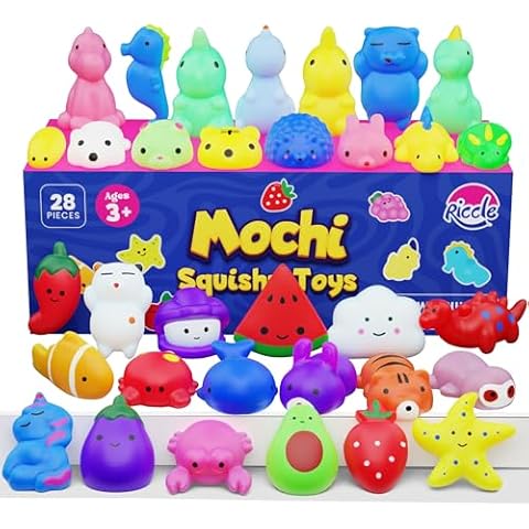 Mochi Squishy Toys for Kids, Random 28 Pack Mochi Squishies, Squishy Fidget Toys, Stress Toys for Kids Party Favors- Kawaii Stuff. Party Favors for Kids 4-8, Pinata Stuffers, Goodie Bags Stuffers Cover