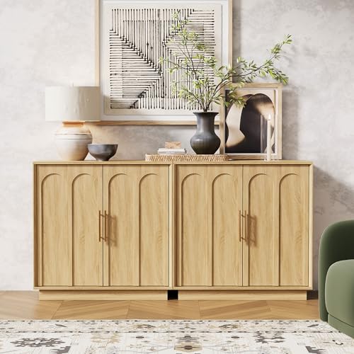 Sideboard Buffet Cabinet with Storage, Modern Accent Cabinet with Arched Doors, Boho Modular Media Console, 31.5" Minimalist Credenza for Living Room Kitchen Dining Room Entryway, Oak - Image 6
