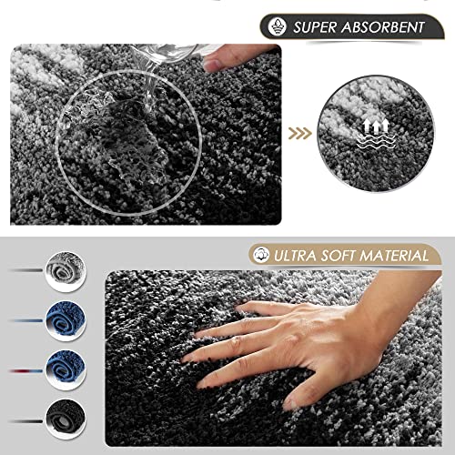 Non Slip Absorbent Bathroom Rug Mat, Fluffy Bath Mats, Machine Washable And Water Absorbent Shower Carpet For Pets And Seniors, Black-White-Grey 20"X32" #TOP4