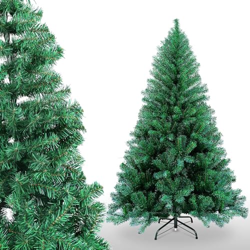 Árbol de Navidad Artificial, 120cm/150cm/180cm/210cm, de PVC difícilmente inflamable, Montaje rápido, Plegable, Incluye Soporte de Metal (120 CM, Árbol Verde)