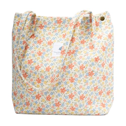 Image of TOPASION Cute Corduroy Tote Bag Canvas Shoulder Handbags for Women Travel Shopping