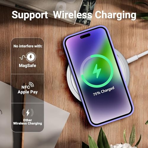 Image of Elzzi Microfiber Candy Case Compatible for iPhone 14 PRO, Shockproof Slim Back Cover Liquid Silicone Case (Purple)