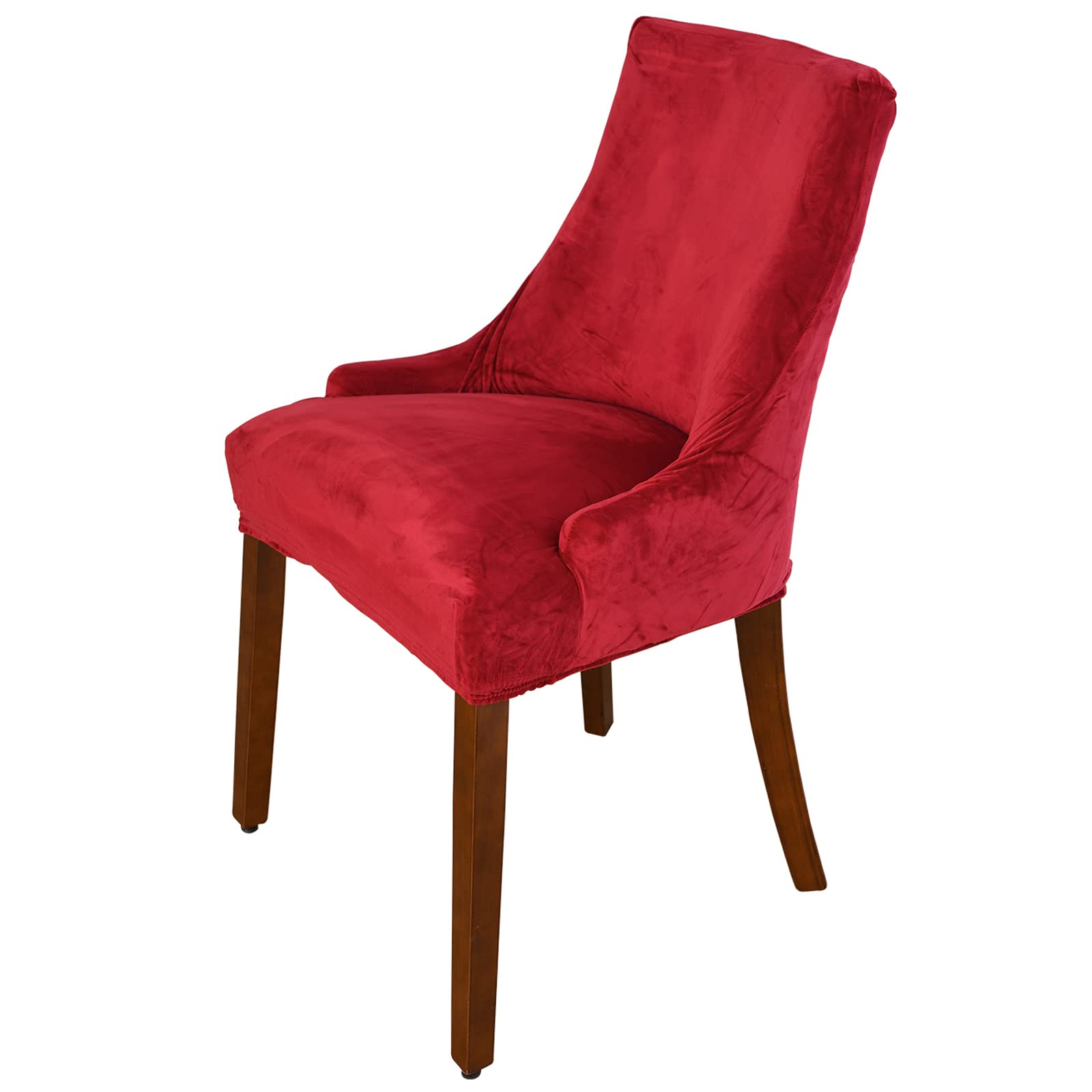 MIFXIN Velvet Wingback Chair Cover Slipcover Stretch Washable Arm Chair Protector Seat Cover for Dining Room Banquet Home Party Decor (Set of 1,Red)