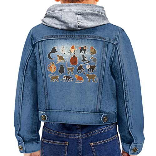 Monkey Illustration Toddler Hooded Denim Jacket - Monkey Themed Gifts - Cute Monkey Lovers Gifts