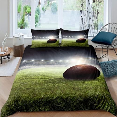 Homemissing 3D Football Housse de Couette Rugby imprimé Enfants Housse de Couette 140x200cm Garçons et Adolescents Rugby Terrain de Sport Parure de Lit Doux...