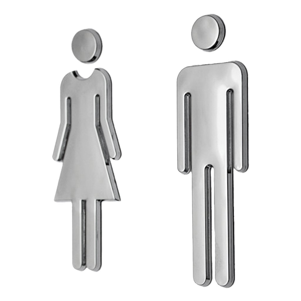 Easnea Men's Silver Wo Symbol Toilet Sign Bathroom Ladies Gents Door Wall Signs Fe Toilet Signs Indoor Public Toilets Bathrooms Signage - 20X6.5cm