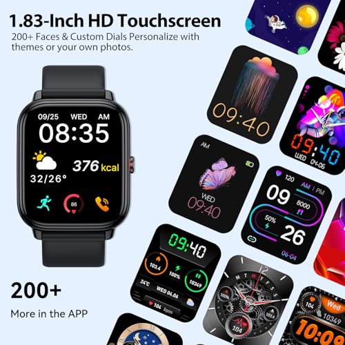 Smartwatch Damen Herren,1.83HD Touchscreen, 20 Tage Akkulaufzeit, Fitnessuhr mit Pulsuhr Schlafmonito Schrittzähler, Bluetooth Anruffunktion, 112+ Sportmodi, IP68 Wasserdicht Sportuhr für iOS/Android