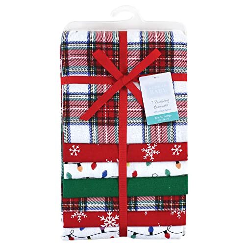 Image of Hudson Baby Unisex Baby Cotton Flannel Receiving Blankets Bundle, White Tartan, One Size (Pack of 2)