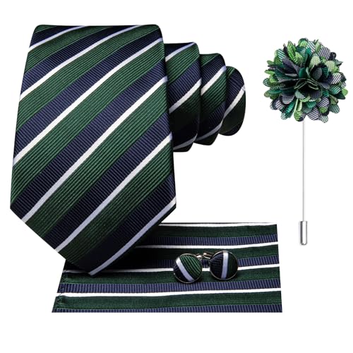 Image of Hi-Tie Men's Tie Lapel Pin Set Pocket Square Cufflinks Formal Woven Silk Tie Sets Wedding Party