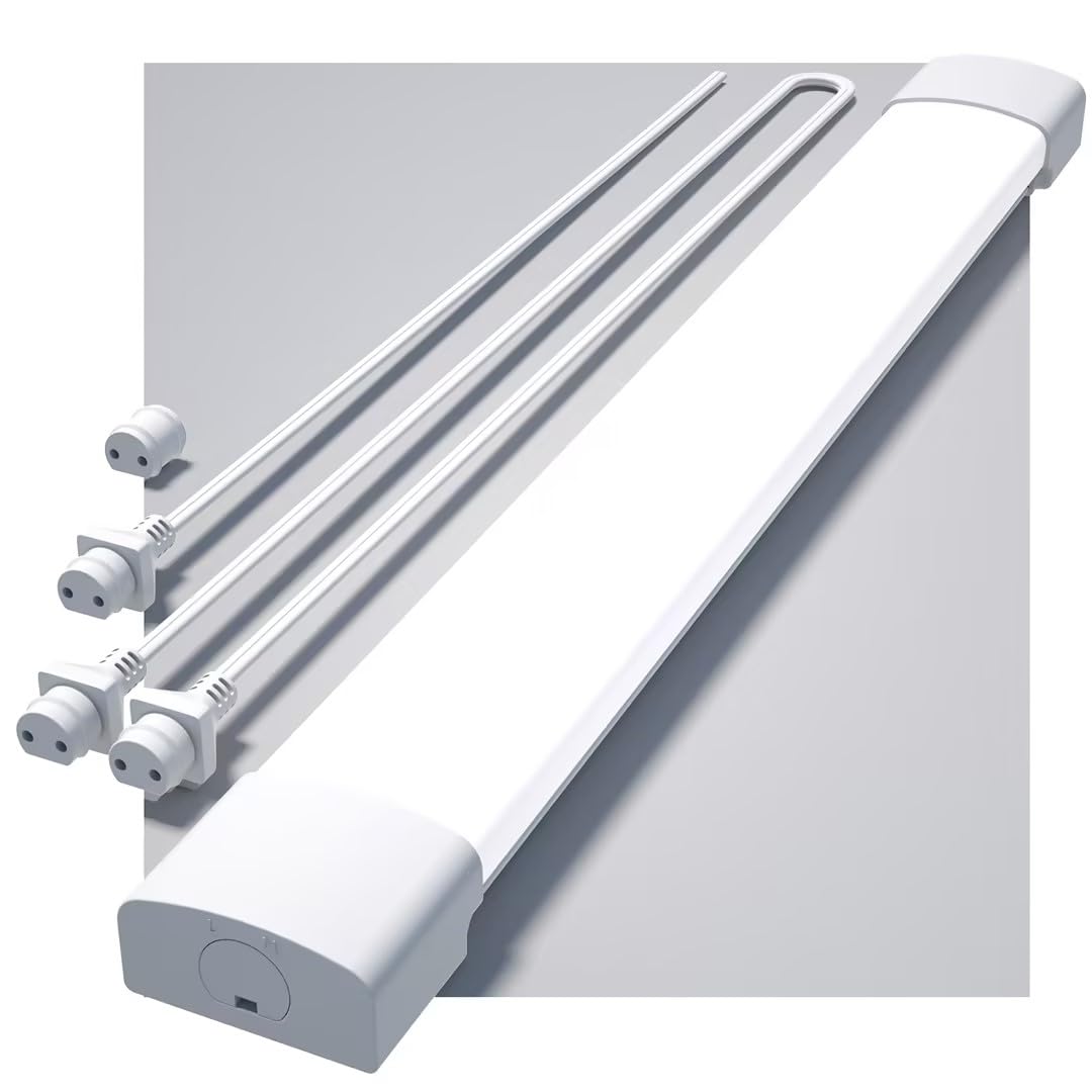 Modlicht Neon LED 60CM, 18W 1980lm Blanc Froid 5000K Tube LED CONNEXION EN SÉRIE SIMPLE, Reglette LED IP65 Imperméable Luminaire Plafonnier pour Atelier, Sous Sol, Bureau, Hobby, Grange