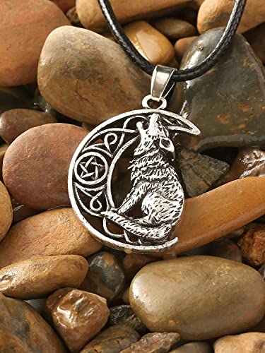 HAQUIL Wolf Cresent Moon Viking Gifts Pendant Necklace Wolf Gifts For Wolf Lover Gifts For Men, Viking Great Wolf Gifts For Men Wolf Fans2