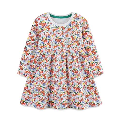 VIKITA Girls Long Sleeve Cotton Casual Tiered Pleated Twirly Dress Swing A-Line Cute Midi Dress for Toddler 3-7 Years