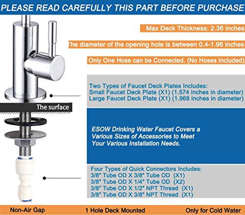 Esow Kitchen Water Filter Faucet, 100% Lead-Free Drinking Water Faucet Fits Most Reverse Osmosis Units Or Water Filtration System In Non-Air Gap, Stainless Steel 304 Body Polished Chrome Finish #TOP6