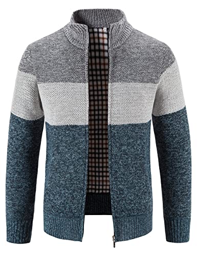 Pinkpum Strickjacke Herren Fleecejacke Sweatjacke Mit Reißverschluss Trachtenjacke, Gestrickt Cardigan Herren Wintermantel Blau M Cover