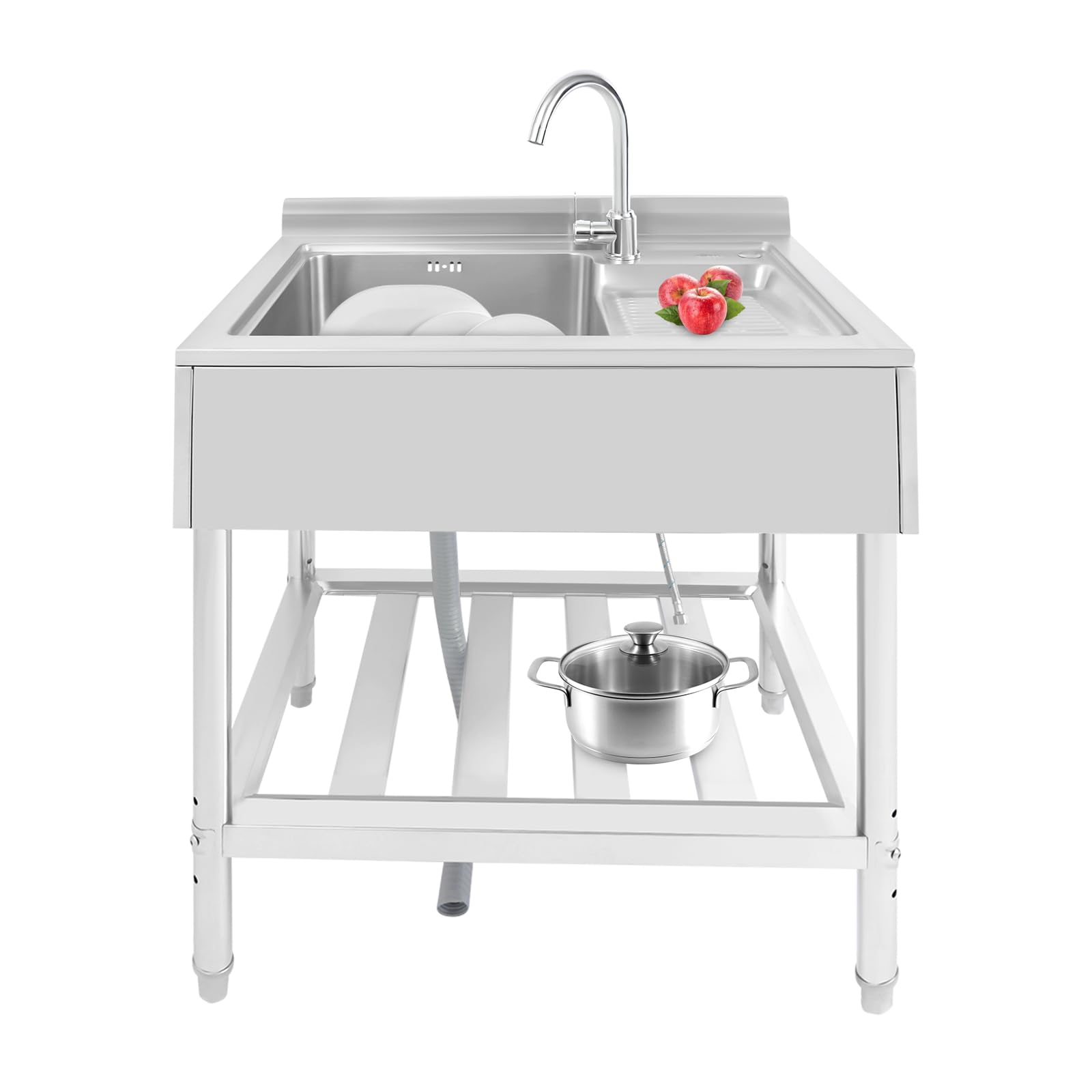 Hanmorfarbi Stainless Steel Utility Sink, Freestanding Laundry Sink With Washboard, 15 * 15in Large Capacity With Splash Guard, Bottom Storage Shelf for Laundry Room, Kitchen, Garage ?