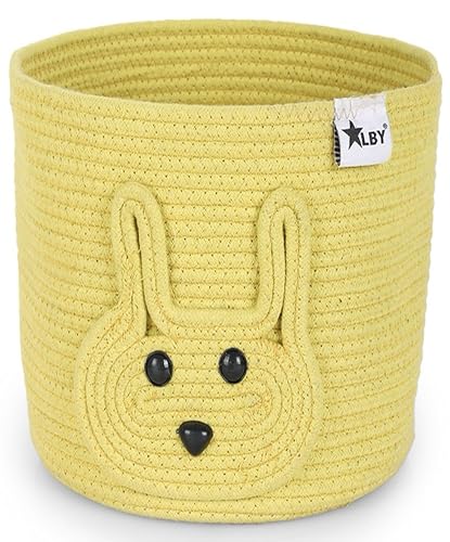 Image of ☆LBY ute Cotton Basket, Handcrafted Woven Storage Planter Basket for Home Decor, Multi-Purpose Bag with Handle for Living Room Bathroom Laundry & Toys cat shape (yellow rab 12 x 15 inch)