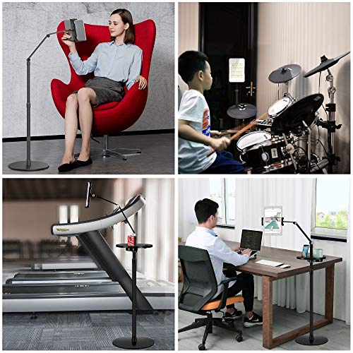 Magichold Adjustable Metal Tablet Phone Stand Mount Holder Compatible With Ipad Pro, Ipad Air.ipad Mini,Iphone,Great For Office/Bed/Zoom/Netflix (Built In Cup/Phone Tray) (Black) #TOP2