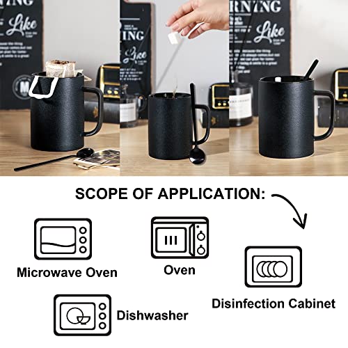 Coffee Mug Set Of 2, Frosted Black 13.5Oz Coffee Set Of 4-Pack - Ceramic Mugs 2Pcs And 304 Stainless Steel Spoons 2Pcs, Medium Large 400Ml Cups, Health Gift For Men And Women At Home Or Office #TOP5